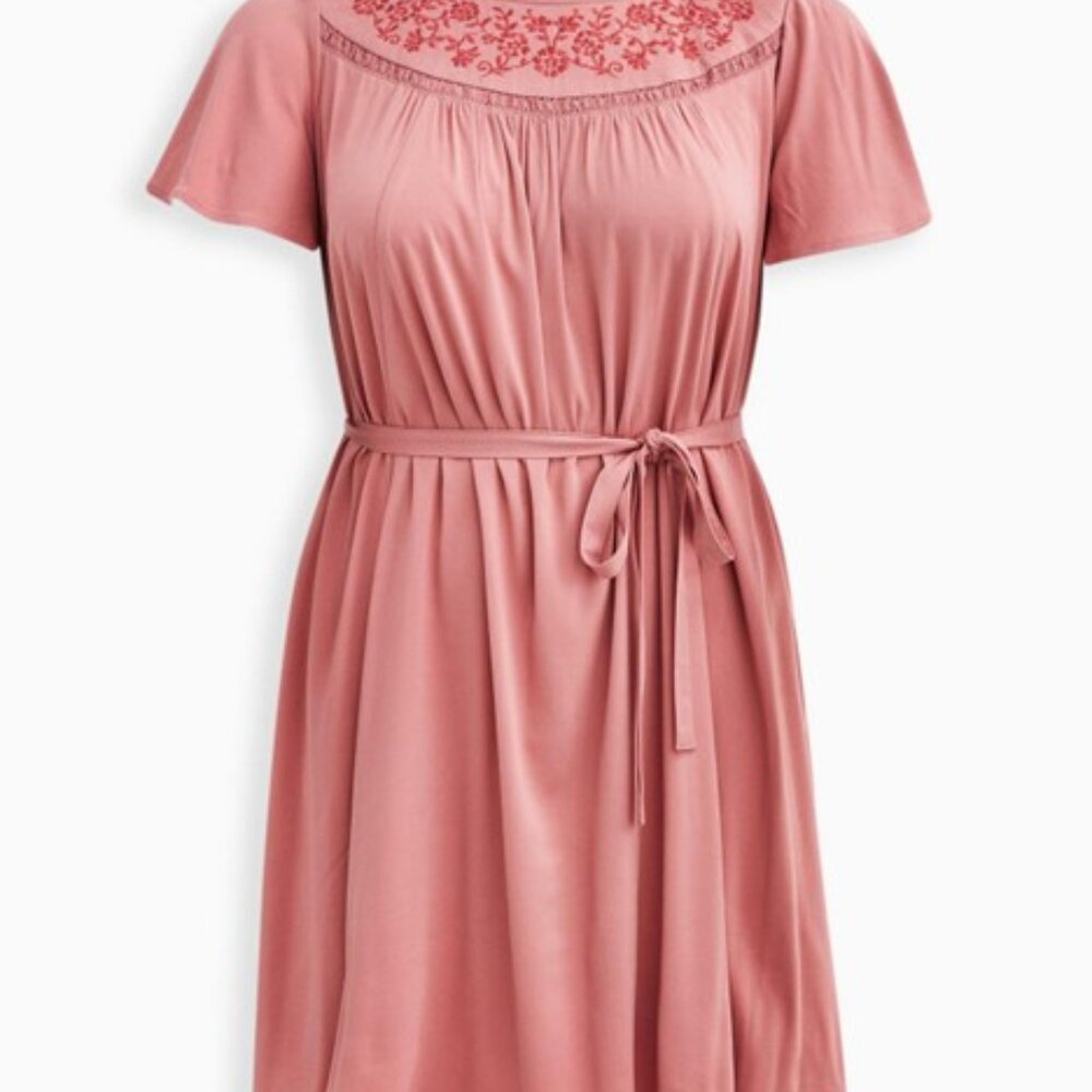Torrid Women's Pink Mini Challis Embroidered Dress - Plus Size 1 - NWOT - Picture 1 of 11